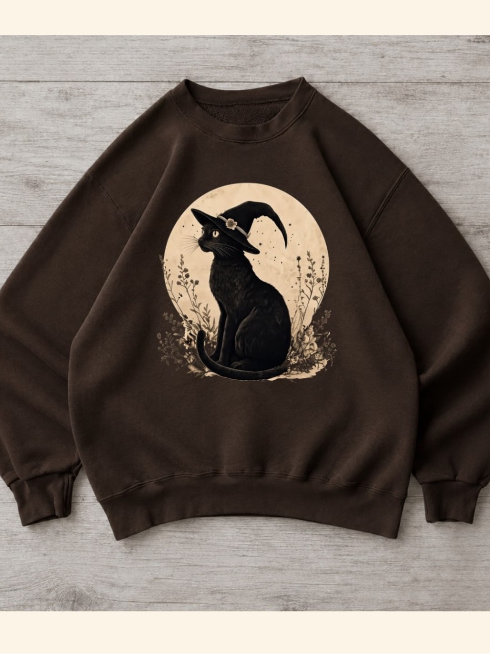 Dark Chocolate Cat Witch Graphic Sweatshirt For Women’s